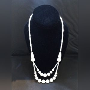 Bohemian handmade milk glass necklace w/ 2 strands on bottom